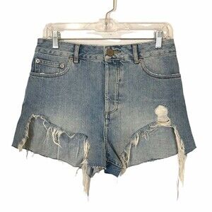Asos Womens Blue High Rise Festival Distressed Denim Cut Off Shorts Size 6